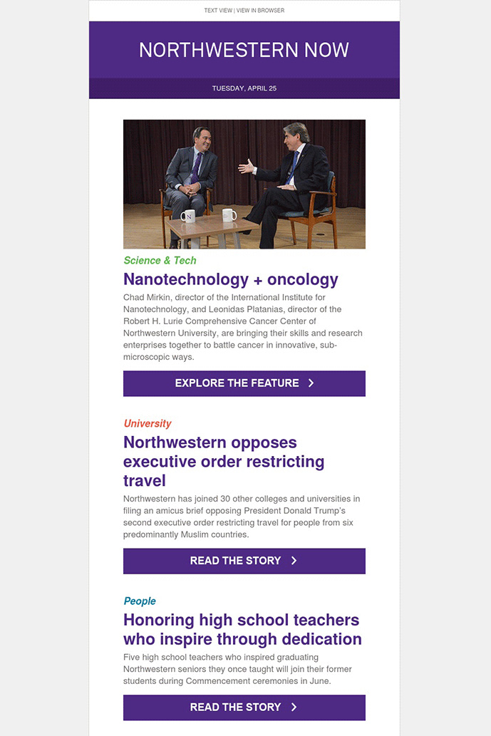 Northwestern Now email newsletter