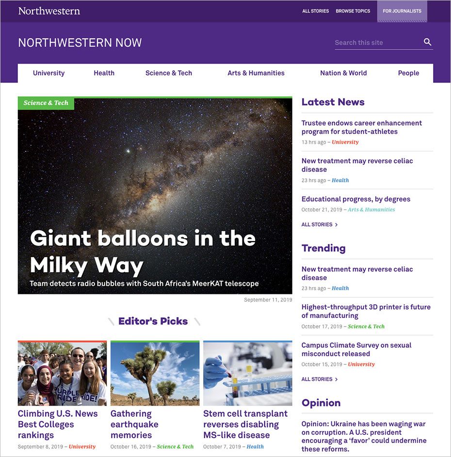 Northwestern Now homepage