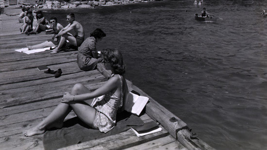 1943 - Although naval training became the main activity on both campuses during the war, the beaches were still used by student sunbathers.