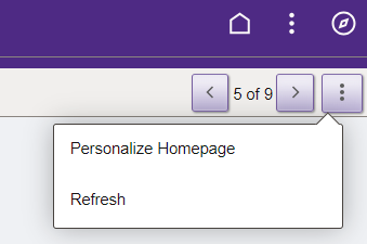 A screen shot of the dropdown on the homepage to find the personalize homepage button