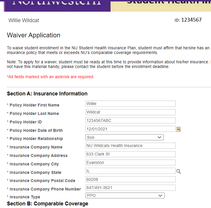 Waiver form fields