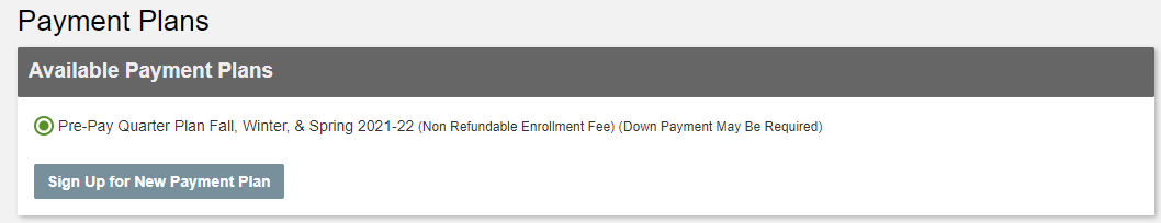 Quarter payment plan with radio button to select