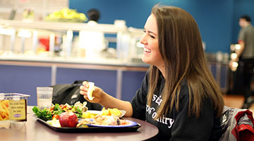 Student eating in a dining hall