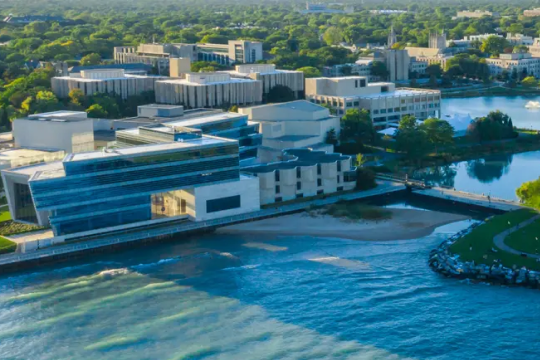 view of campus from lake