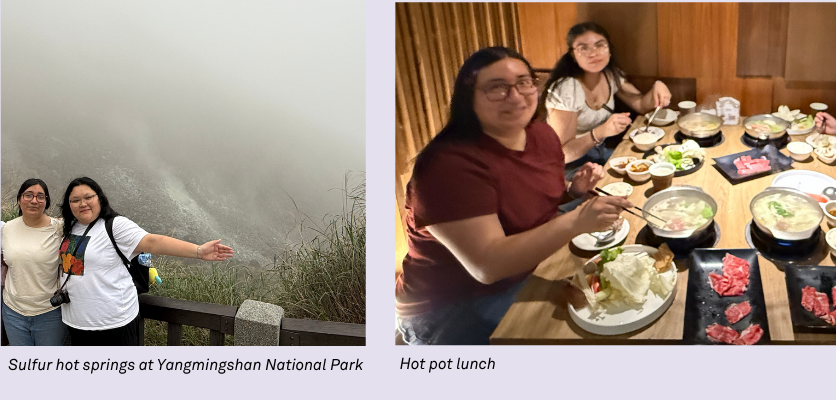 Hot pot food and views of hot springs and students
