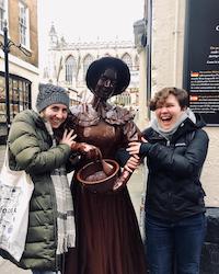 Posing with a chocolate lady on a day trip to Bath!.