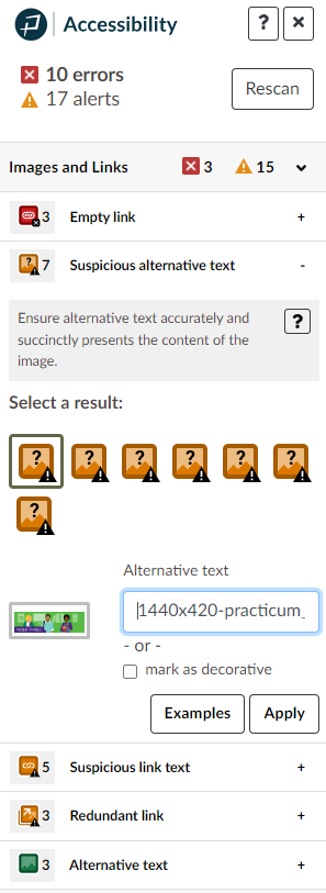 Pope Tech Accessibility Guide list showing errors example