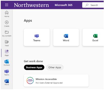 Mission Accessible App tile in Office 365.
