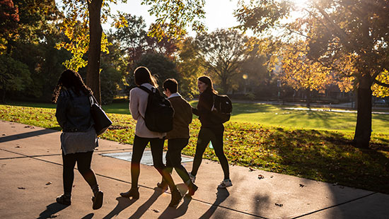 Students Walking in front of Deering