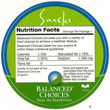 Balanced choice demo nutrition label for snacks