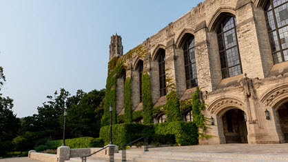Side image of Deering Library in the Evanston Campus