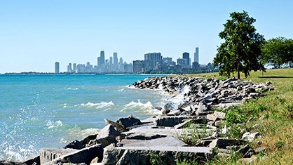 Lake Michigan and Chicago skyline background