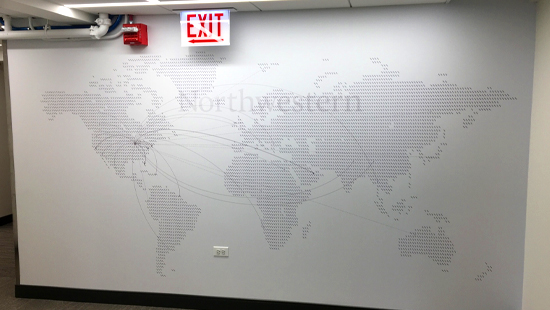 Northwestern wordmark and map made out of the slash