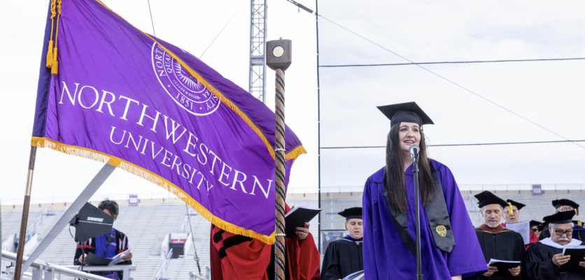 northwestern flag on the stage