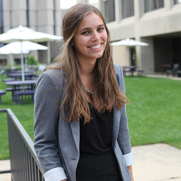 female student dressed professionally