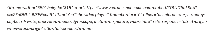 YouTube iframe code with a generic title attribute 