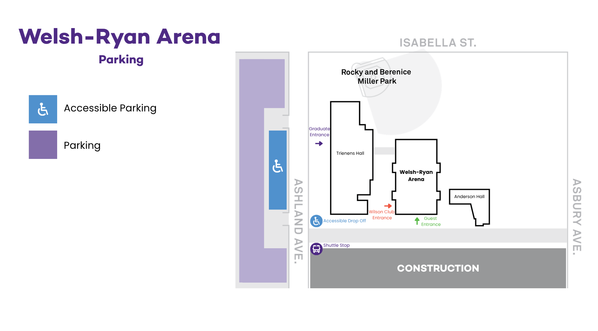 Map of Parking at Welsh-Ryan Arena