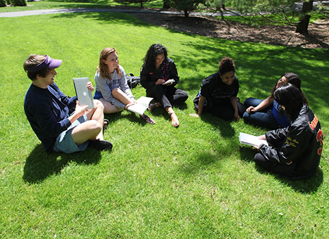 students meeting outside