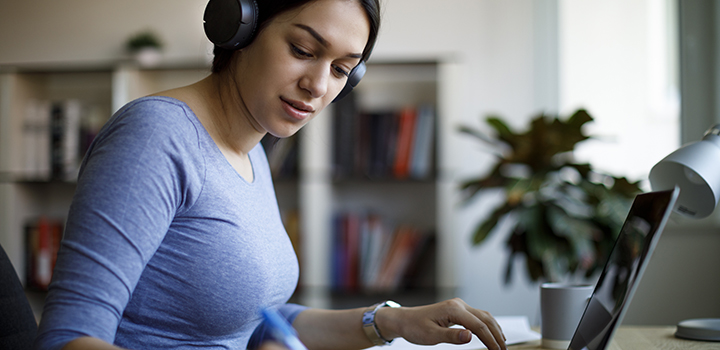 student working at home