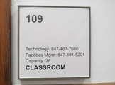 Photo of Locy Hall room number 109 label outside the room