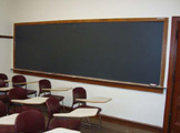 Blackboard and chairs.
