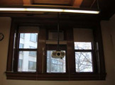 Windows with air conditioning unit. 
