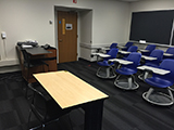 blackboard, podium, professors' desk and chair