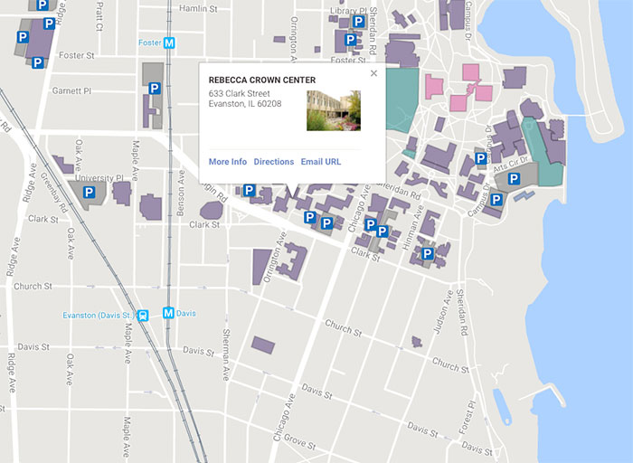 Screenshot of the Rebecca Crown Center on a map.