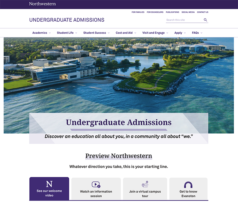 screenshot of Undergraduate Admission homepage