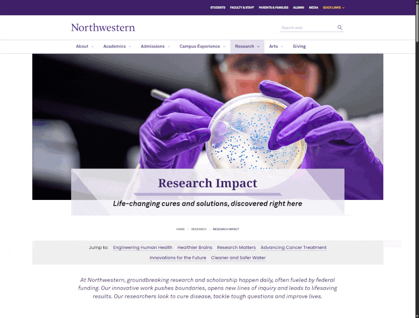 Scrolling Research Impact website