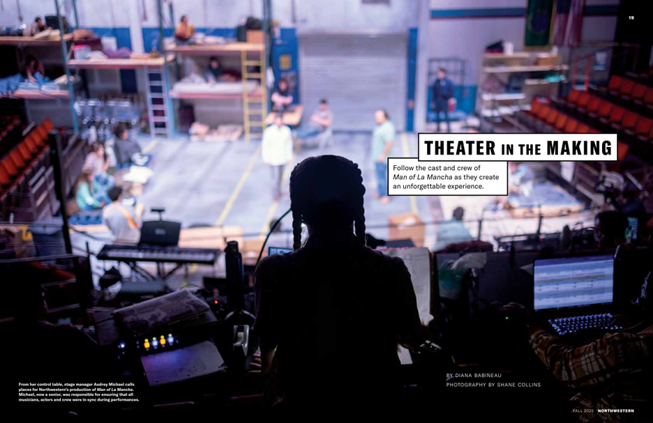 Theater magazine image with photo of director looking at stage