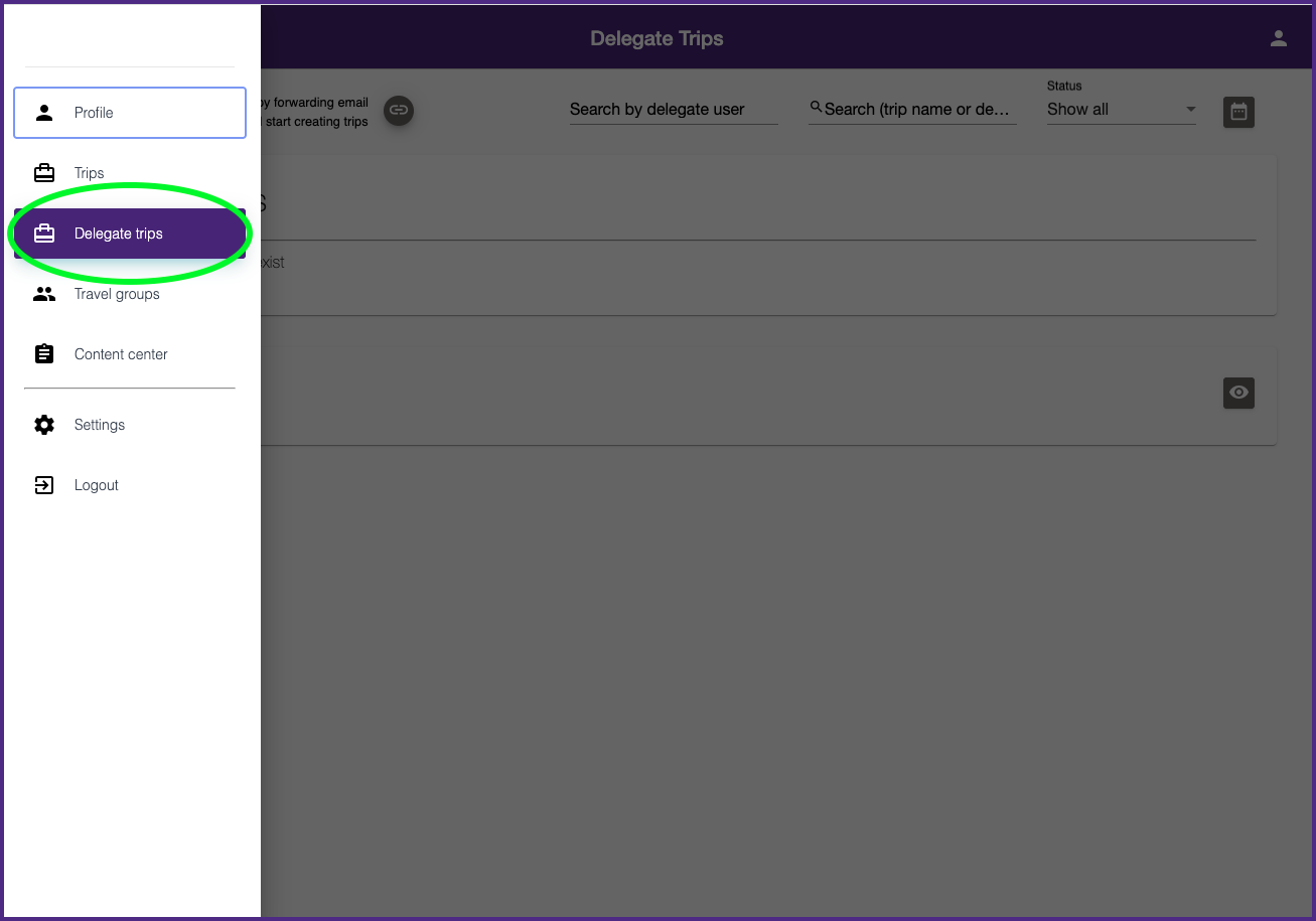 how to find the delegate trips tab