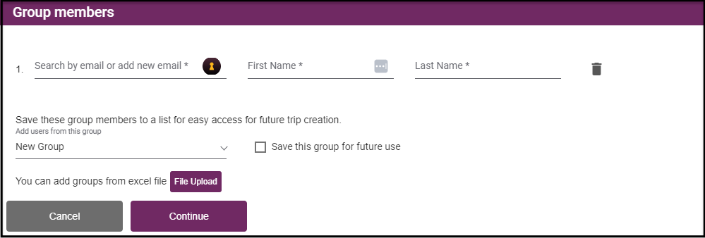 Screenshot of Travel Registry's Add Group Members window