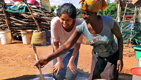 students in the field