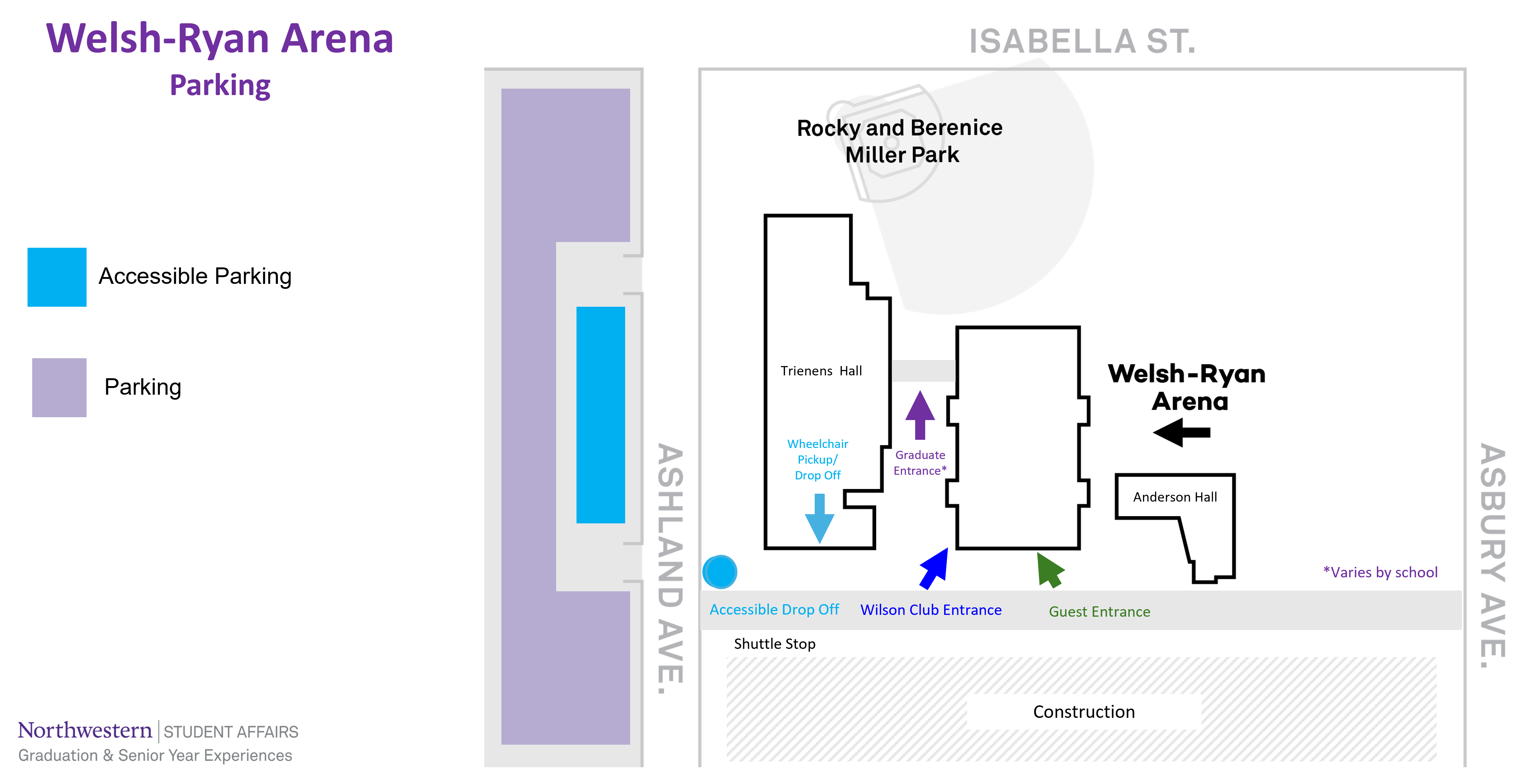 Parking Map of Welsh-Ryan Arena