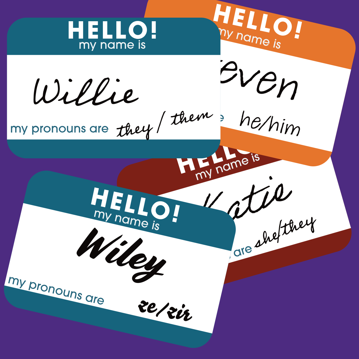 hello my name is name tags with different pronouns