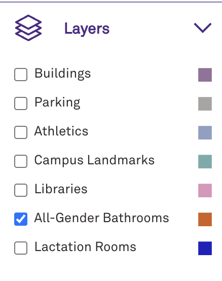 Screenshot of the Northwestern campus map filter options