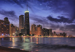 Chicago campus skyline at night