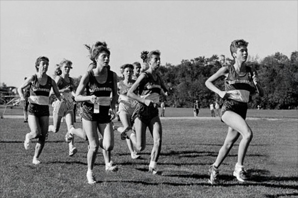 female students running