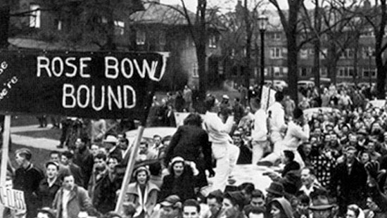 1949 - Getting to the Rose Bowl was a dream come true for Northwestern, and all of Evanston was caught up in the excitement. In the game, which went down to the final minute, Northwestern was victorious against the University of California.