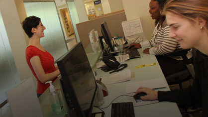 students in clinic lobby