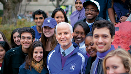 Picture of the president with students