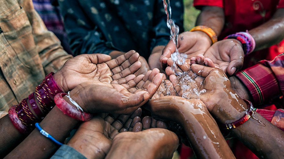 water and hands