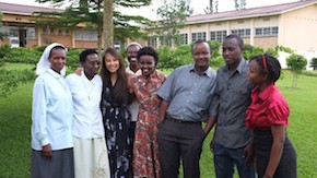 A photo of a student and local people