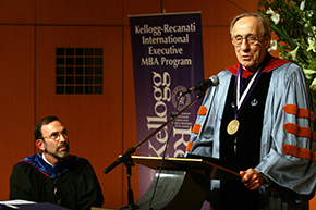 Former Kellogg Dean Don Jacobs at a podium at Tel Aviv University