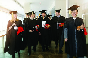 Students in graduation gowns