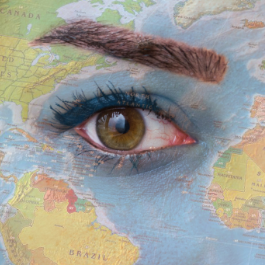 eye on top of world map