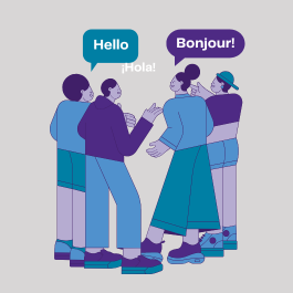 people speaking - with different language bubbles