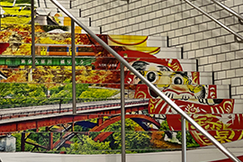 Decorated train station stairs