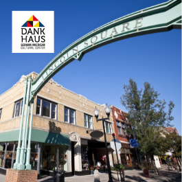 Picture of the arch in Lincoln Square with DANK Haus logo